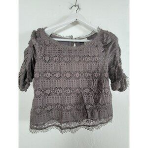 Joie Womens Gray Floral Lace Top Blouse Size Small Ruched Short Sleeve Lined